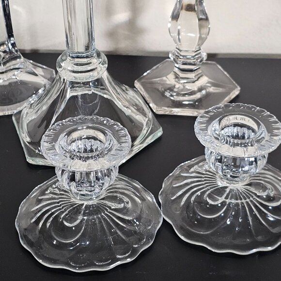 vtg assorted crystal candlesticks lot/5 taper glass holders wedding decor tables - Picture 5 of 6